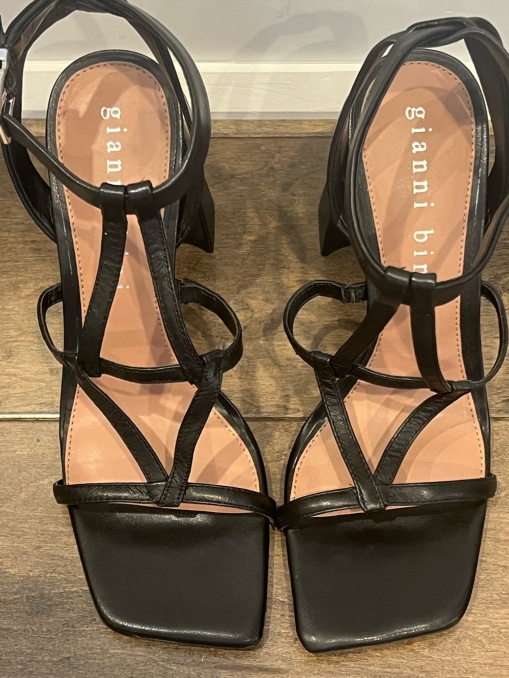 Gianni Bini Black Strappy Square-Toe Block Heels